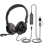 EAGATON S600D Pro Wired Dual-Ear Headset with Dual-Mic ENC Noise Cancelling, USB &amp; Type-C Connect...