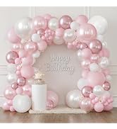 Pink and White Balloons Arch Kit,Pastel Pink Balloon Garland Include Baby Pearl Pink White and Me...