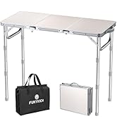 FUNYKICH 3ft Folding Camping Table with 3 Adjustable Height, 34.2'' Lx15.7'' W Portable Picnic Ta...
