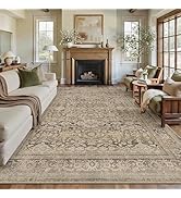 HUGEAR Area Rug 6x9 Retro Brown Machine Washable Living Room Rugs Distressed Vintage Floral Vacuu...