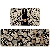 Artoid Mode Black Bunny Egg Leaves Easter Kitchen Mats Set of 2, Spring Home Decor Low-Profile Ki...