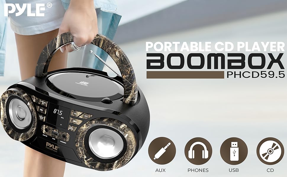 Portable CD Player Boombox Speaker, Wireless Bluetooth Streaming
