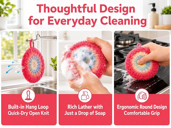 5 Pack Thickened Round Dish Scrubbers