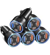 Car Charger Adapter 5 Pack, Bangfun 65W Multi Port 12V USB C &amp; USB A Car Charger PD+QC 3.0 Fast C...