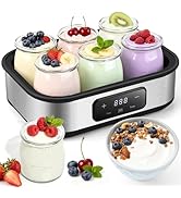 ANZKTOS Yogurt Maker with Adjustable Temperature &amp; 48H Timer - 6 Glass Jars for Homemade Probioti...