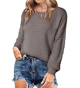 Dokotoo Womens Ribbed Knit Textured Drop Shoulder Long Sleeve Crew Neck Pullover Sweaters