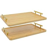 HAUSMODA 2 Pack Bamboo Serving Tray with Handles, 15.8×11.4“ Solid Wooden Tray for Food, Rectangu...