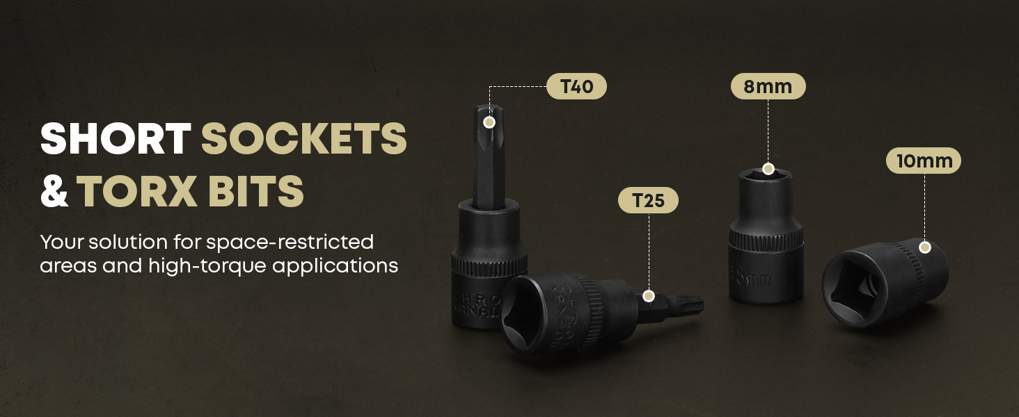 Common short sockets and torx bits