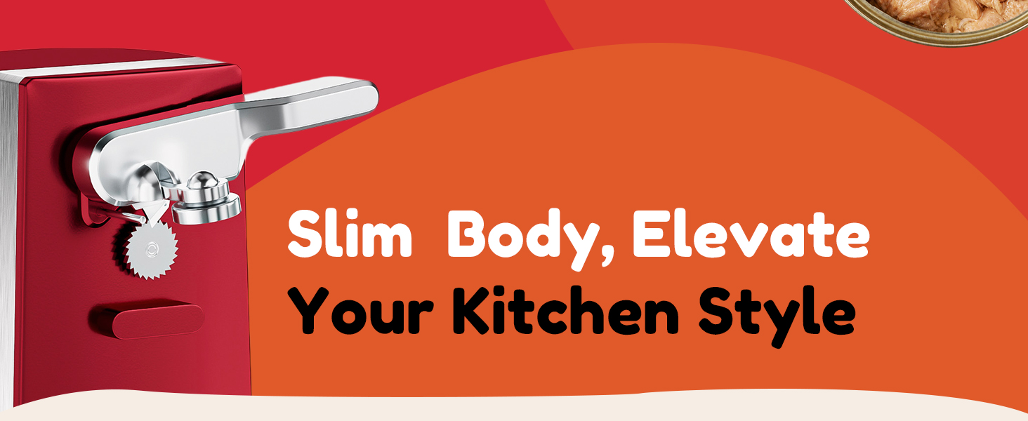 NK-0734 Slim-body red electric can opener, elegant compact kitchen appliance