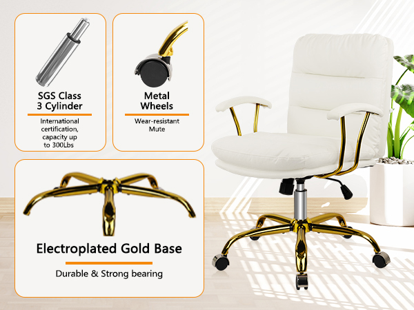 white and gold desk chair