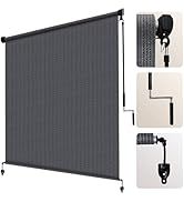 Artpuch Outdoor Roller Shade 8' W x 8' H, Blue Gray Exterior Cordless Patio Shades Roll Up Blinds...