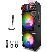 ROXAAN Portable Party Wireless Bluetooth Speaker with Dual 10" Subwoofer, 80W Rechargeable PA Sys...