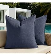 Fancy Homi Pack of 2 Waterproof Soft Chenille Decorative Outdoor Throw Pillow Covers Solid Navy B...