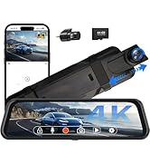 4K Rear View Mirror Camera, 12" Mirror Dash Cam with 64GB Card, Backup Camera for Car Trucks, Ful...