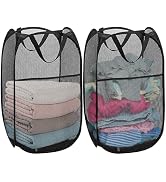 Aplter Pack of 2 Pop Up Laundry Hamper Collapsible Laundry Baskets Black Mesh Laundry Baskets wit...