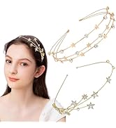AddLotLot 2 PCS Alloy Rhinestone Star Headband Gold Rhinestone Alloy Five pointed Star Hair Piece...