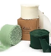 Ribbli Green Chiffon Ribbon1.5 inch x 30 Yard Handmade Silk Ribbon for Wrapping,Ivory Sage Forest...