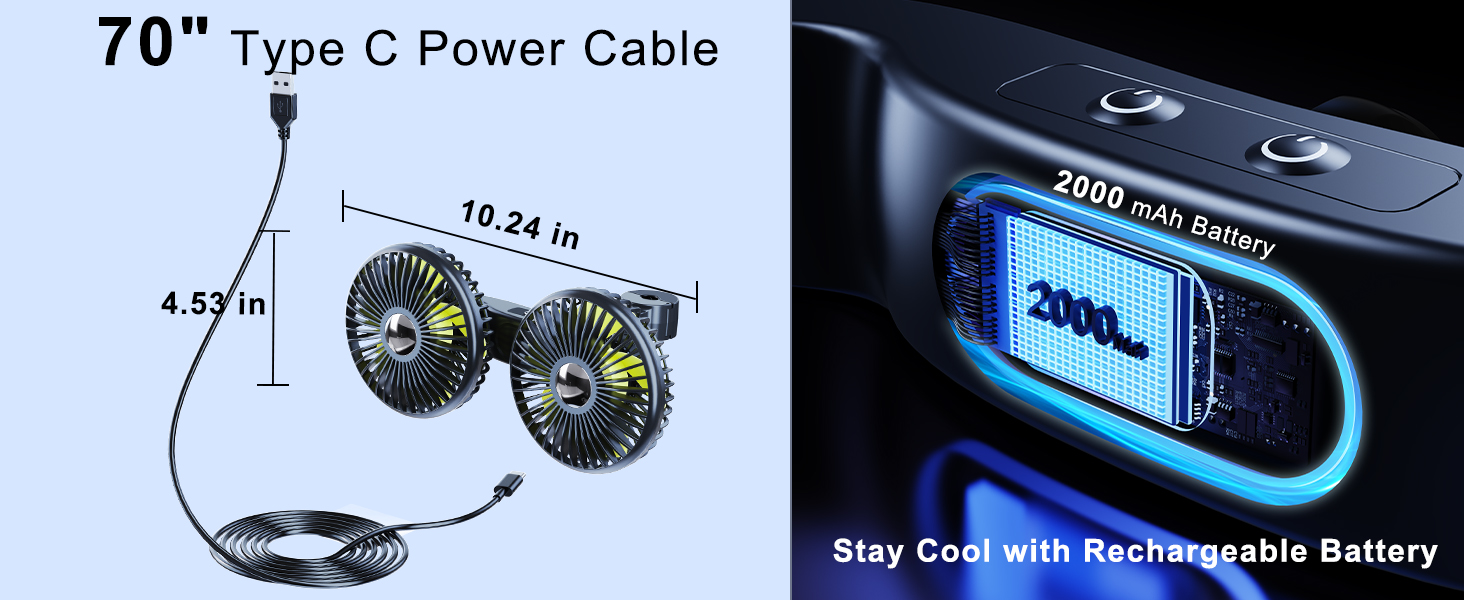 DICMKY Dual Head Car Cooling Fan for Back Seat