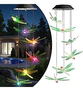 Toodour Solar Wind Chimes Dragonfly, Color Changing Solar Lights Outdoor, Gardening Gift, Birthda...