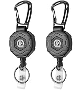 QuickHook Retractable Keychain Heavy Duty Carabiner with ID Badge Holder Pack of 2 – 31.5" Steel ...