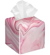 BLYKVGHQ Pink Liquid Marble Tissue Box Cover Square, Tissue Box Holder with Bottom Belt Leather F...