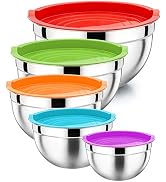 P&amp;P CHEF Mixing Bowls with Airtight Lids Set of 5, 10-Piece Stainless Steel Mixing Nesting Bowl, ...