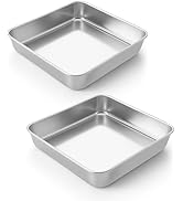 LIANYU 2 Pack 8 x 8 Inch Square Cake Pan, Stainless Steel Baking Lasagna Brownie Bread Pan, Squar...