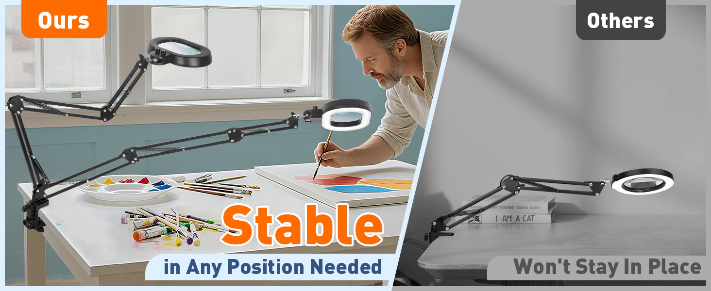 The magnifying lamp arm extend up to 35 inches magnifying glass with light hands free workbench lamp