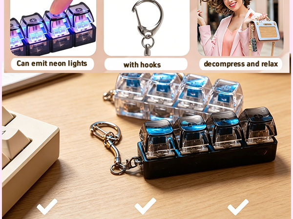 3-Pack Keyboard Fidget Keychain with LED Lights