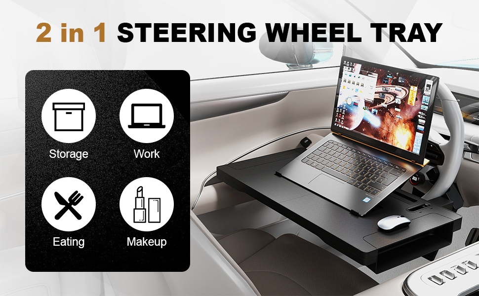 2-in-1 Car Steering Wheel Desk Tray