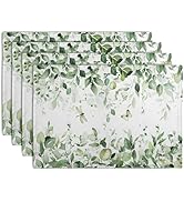 Sage Green Leaf Placemats Set of 4 Eucalyptus Leaves Place Mats 12×18 Inch Spring Summer Rustic V...