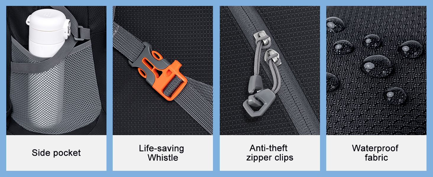 The MIYCOO backpack features waterproof fabric and zippers. It protects gear from rain and spills