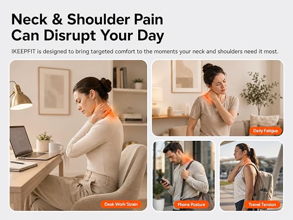 IKEEPFIT neck massager with heat cordless for deep tissue relief for car office home wireless