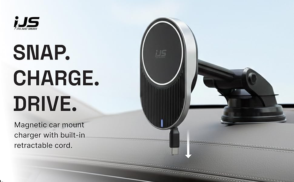 Magnetic Car Mount Charger with retractable cord