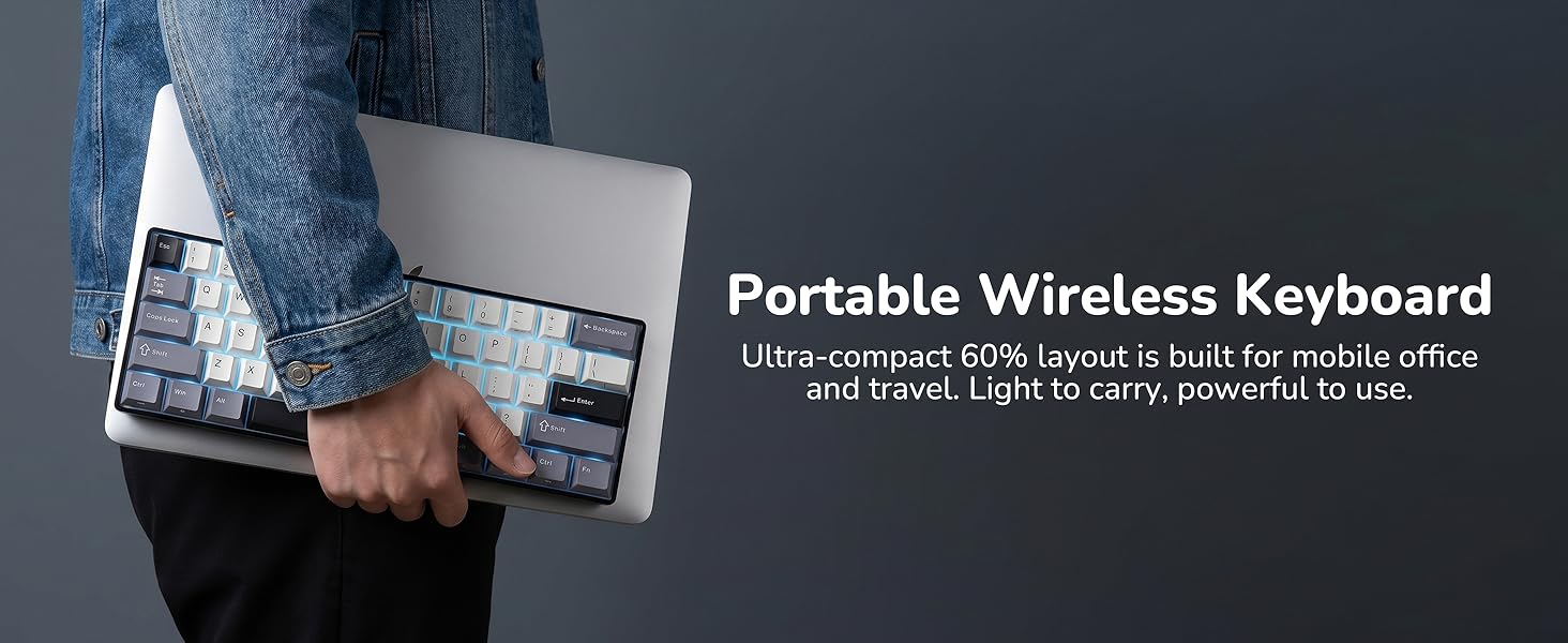 RK ROYAL KLUDGE RK61 keyboard portable 61-key design for travel and gaming, saving bag space