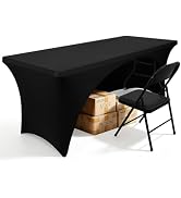 Smiry Open Back Spandex Table Cloth 6FT, Elastic Fitted Tablecloths | Washable Stretch Black Tabl...
