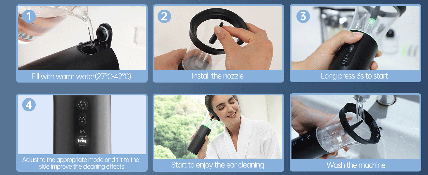 Six-panel image showing use of a smart ring device. Panels demonstrate setup, wearing, and app interface for health monitoring and notifications.