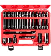 EACELIY 33pcs 1/2" Impact Socket Set (8-22mm), Metric Socket Set, Cr-V Steel, 6 Point Deep &amp; Shal...