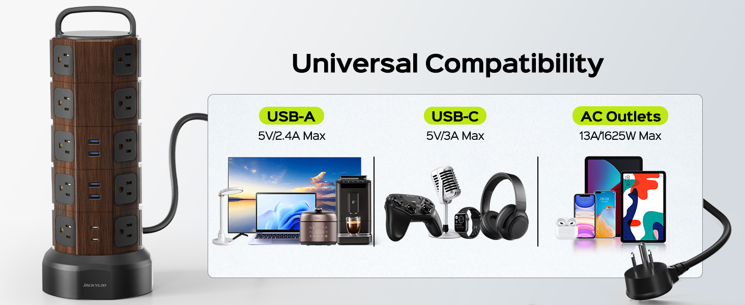 universal compatibility power strip surge protector