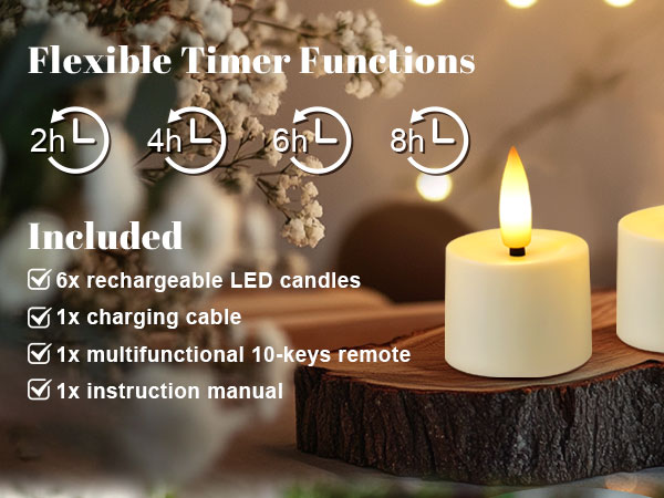 Rechargeable Flameless Tea Lights with Remote Timer