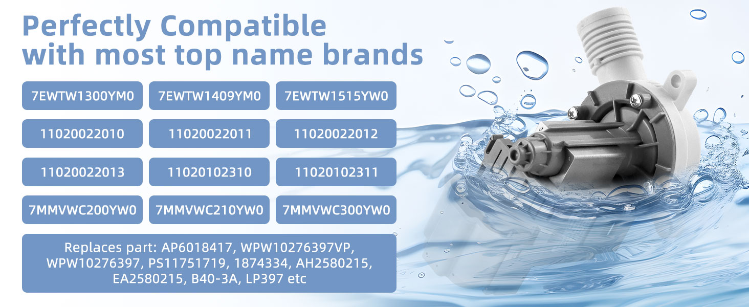 W10276397 Washer Drain Pump UPGRADED Fit for Whirlpool Kenmore Maytag washer