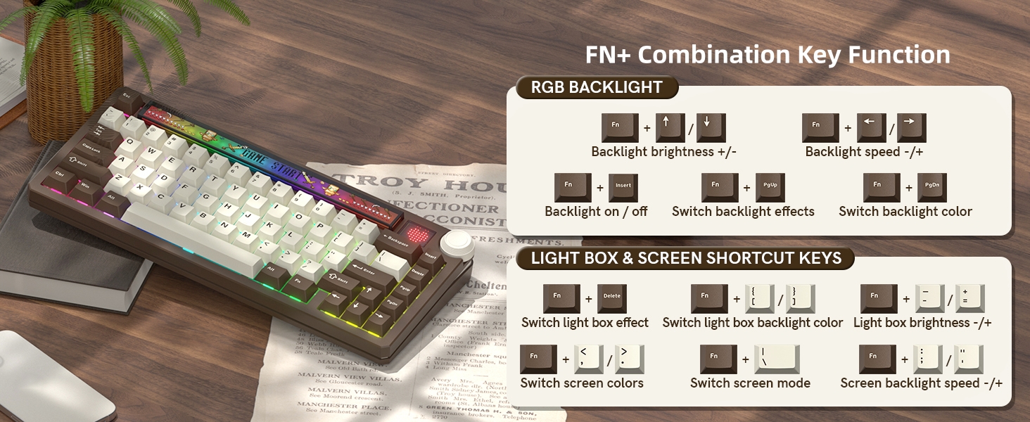 75% Mechanical Keyboard with Screen and Knob, Retro Creamy Wireless Gaming Keyboard Custom