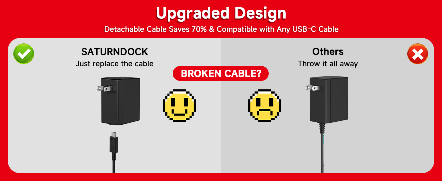 Upgraded Design — Detachable Cable Saves 70%