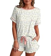 PrinStory Womens Pajama Set 2 Piece Short Sleeve Top and Shorts Pjs Cute Lightweight Pj Sets Soft...