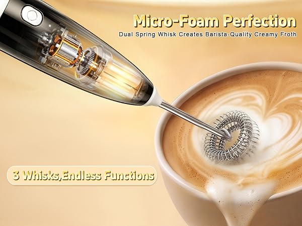 Creamy|Upgraded Dual-Spring WhiskCoarse vs20s Velvety Micro-Foam · 200% Longer Lasting