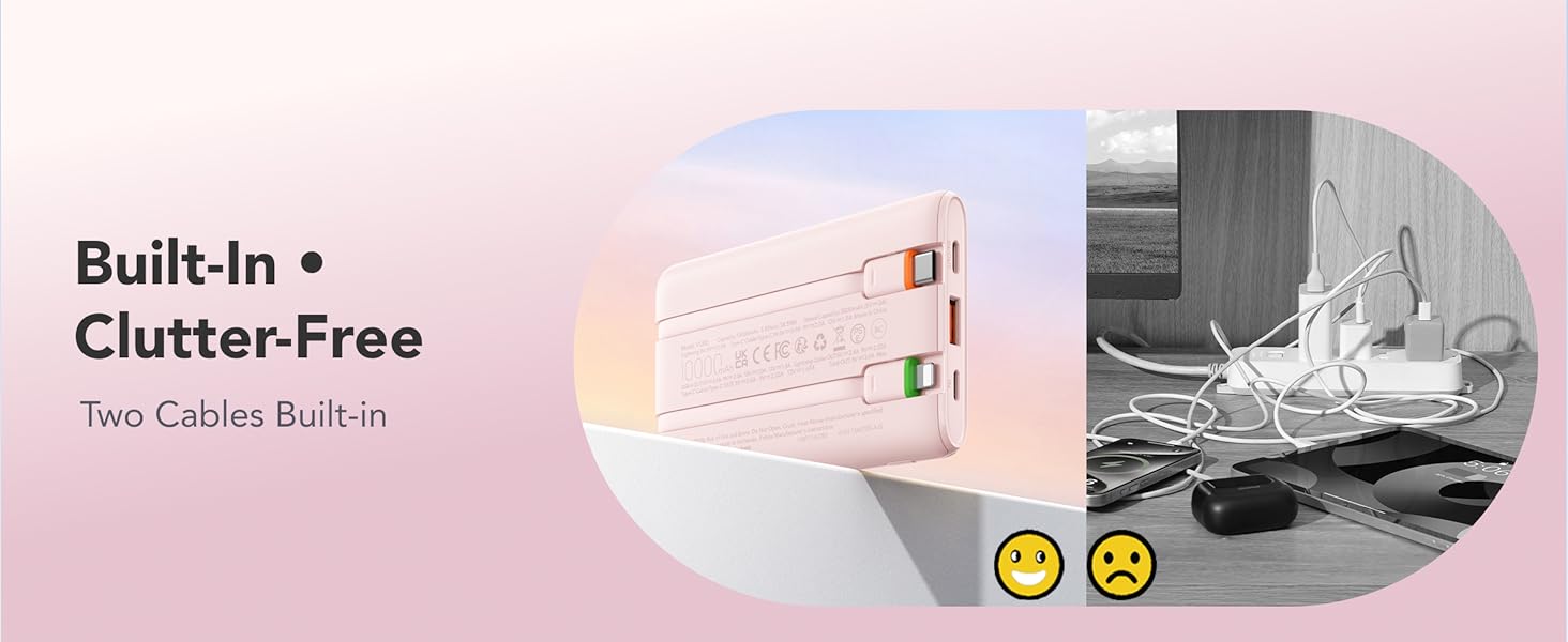 Built-In ·Clutter-Free, Integrated cables eliminate cord clutter. Neverpack charging cables again!