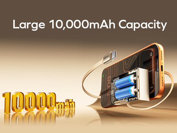MOMAX 10000mAh Portable Charger Power Bank with Retractable Cable
