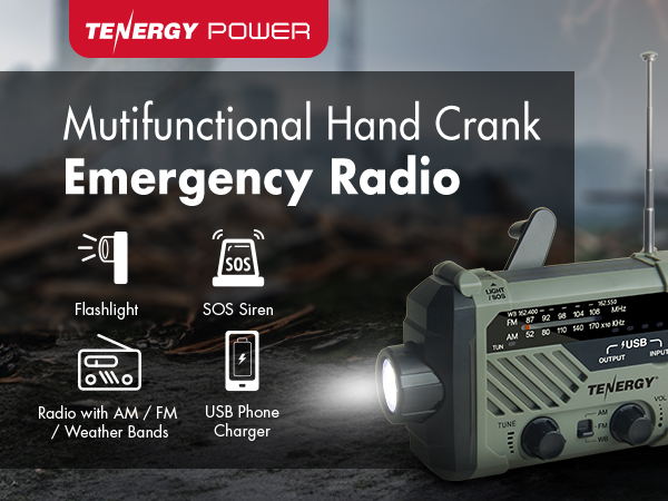 Tenergy multifunctional hand crank emergency weather radio