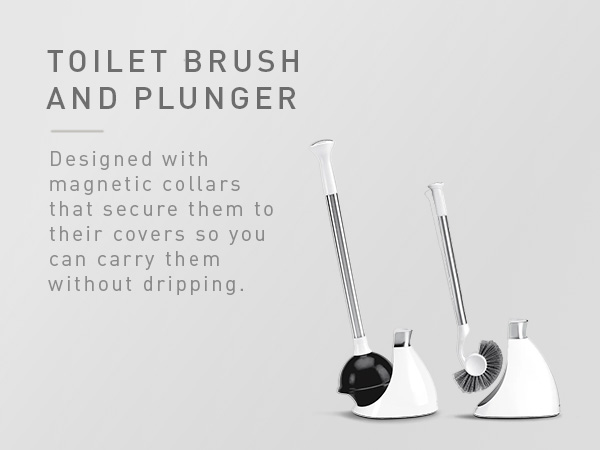 Toilet Brush and Plunger | Designed with magnetic collars so you can carry without dripping