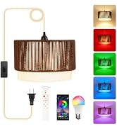 XINGZHI Plug in Pendant Light, Hanging Lamp with Woven Shade, Ceiling Light Fixture with On/Off S...